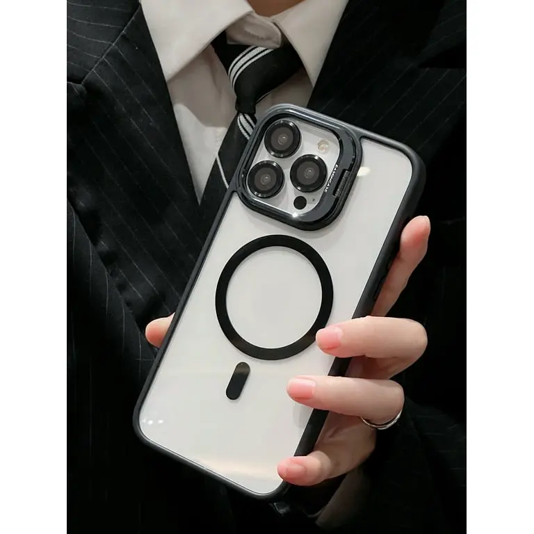 Luxury Frosted Anti-Drop Semi-Transparent Metal Bracket Case for iPhone 11 with Magnetic Closure - Supports Wireless Charging - Fall Protection