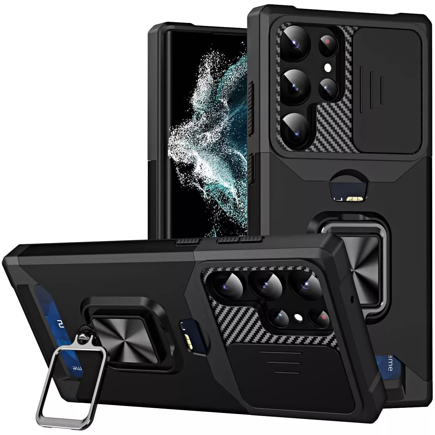 Military Grade All-In-One Ring Stand Card Case for Samsung Galaxy A15 LTE