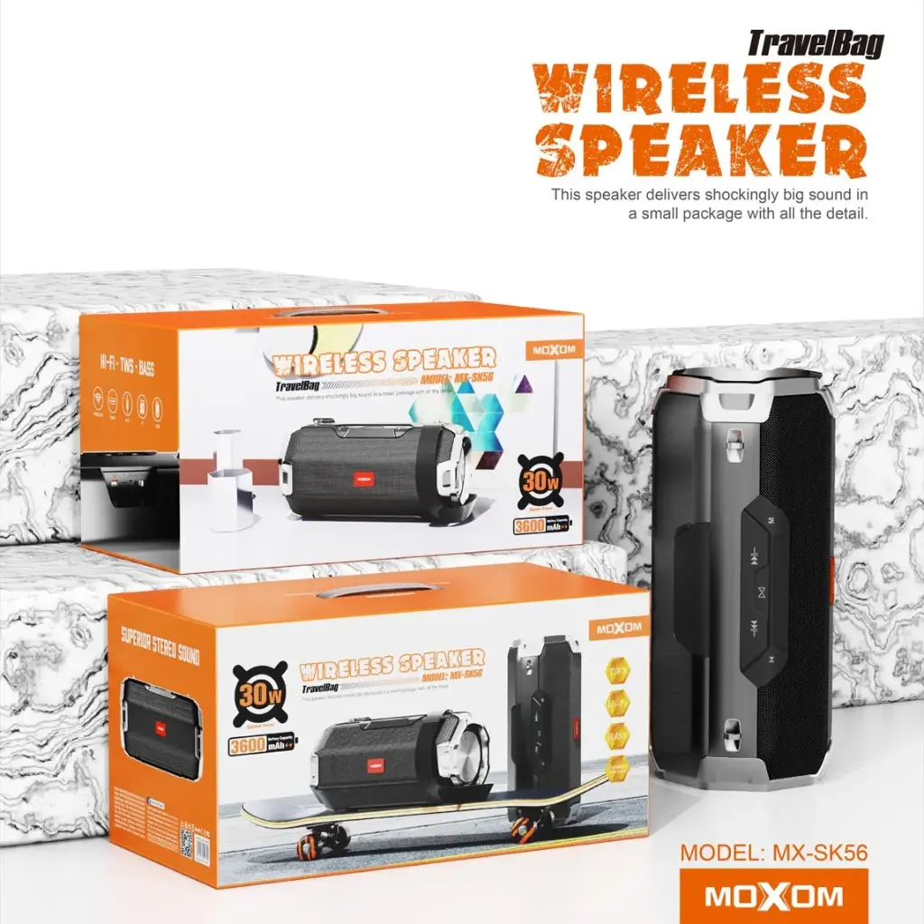 MOXOM MX-SK56 TravelBag Wireless Speaker 60W Amplifier with Hanging Strap