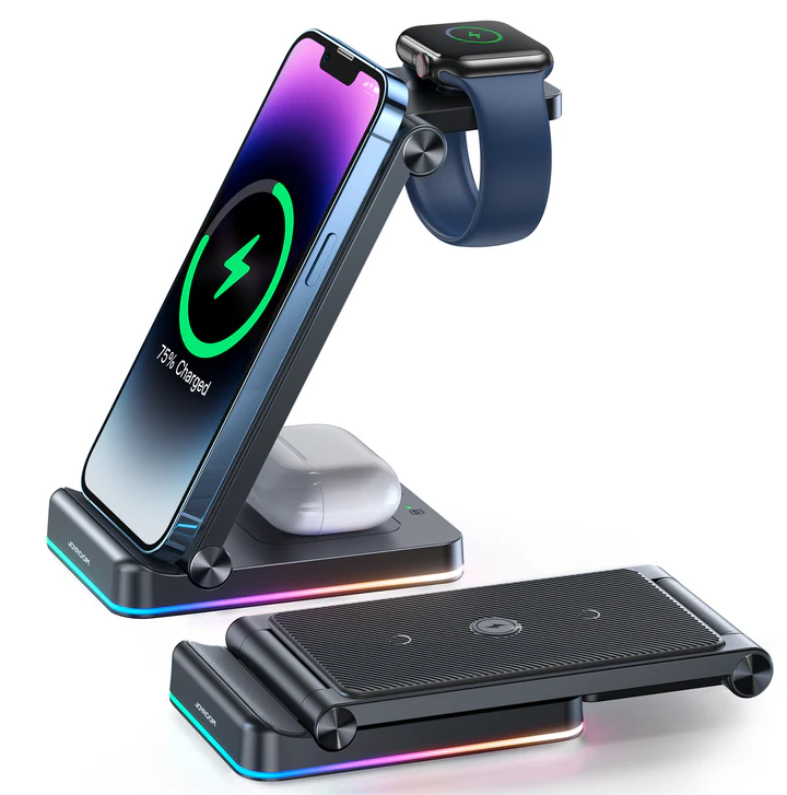 Joyroom JR-WQN01 3-in-1 Foldable Wireless Charging Station-Black